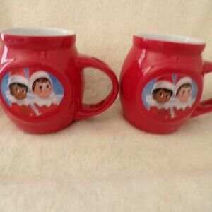 2 Elf On The Shelf Ceramic Red Mugs Christmas Hot Cocoa Coffee New